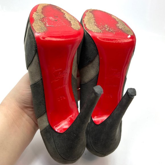🌷❤️🔥SPRING SALE 🔥 FINAL PRICE🌷💥Christian Louboutin Gray Khaki Heels 37.5 - Picture 5 of 5